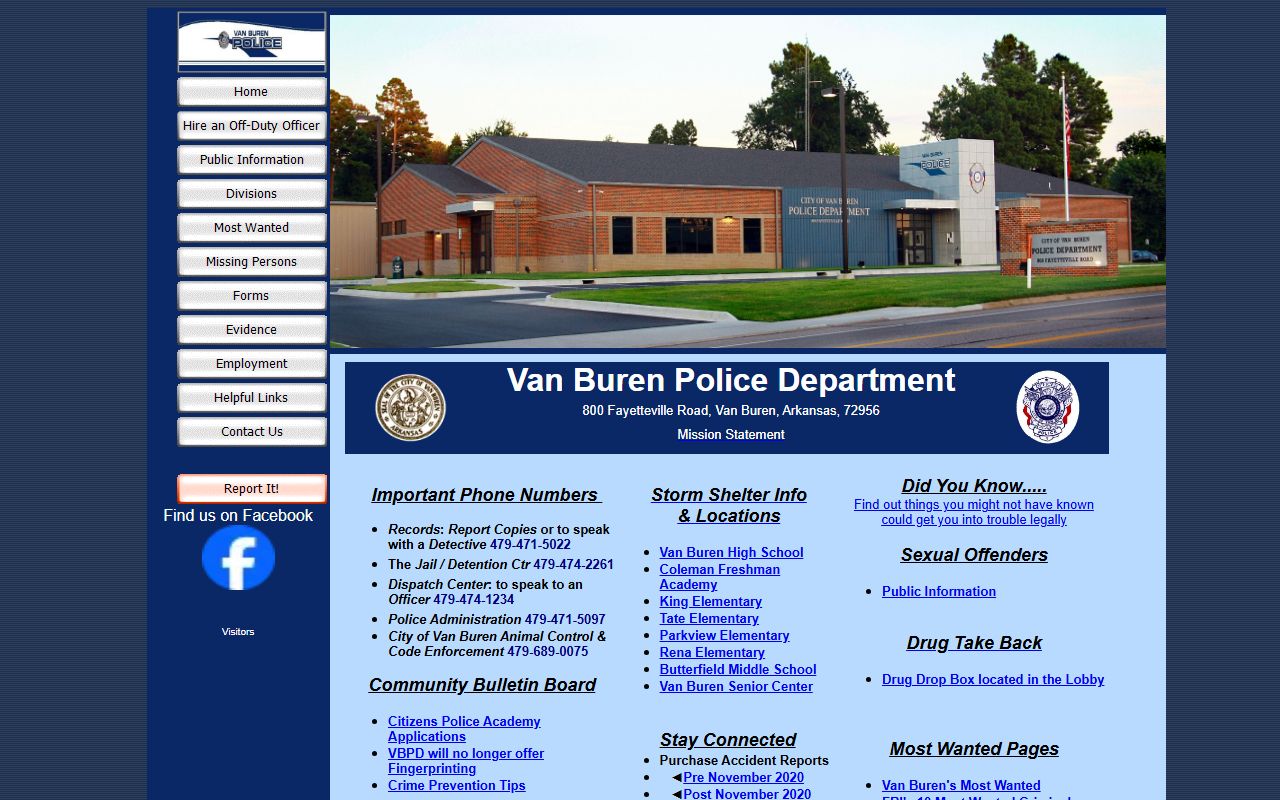 Van Buren Police Department website for criminal records and incident reports