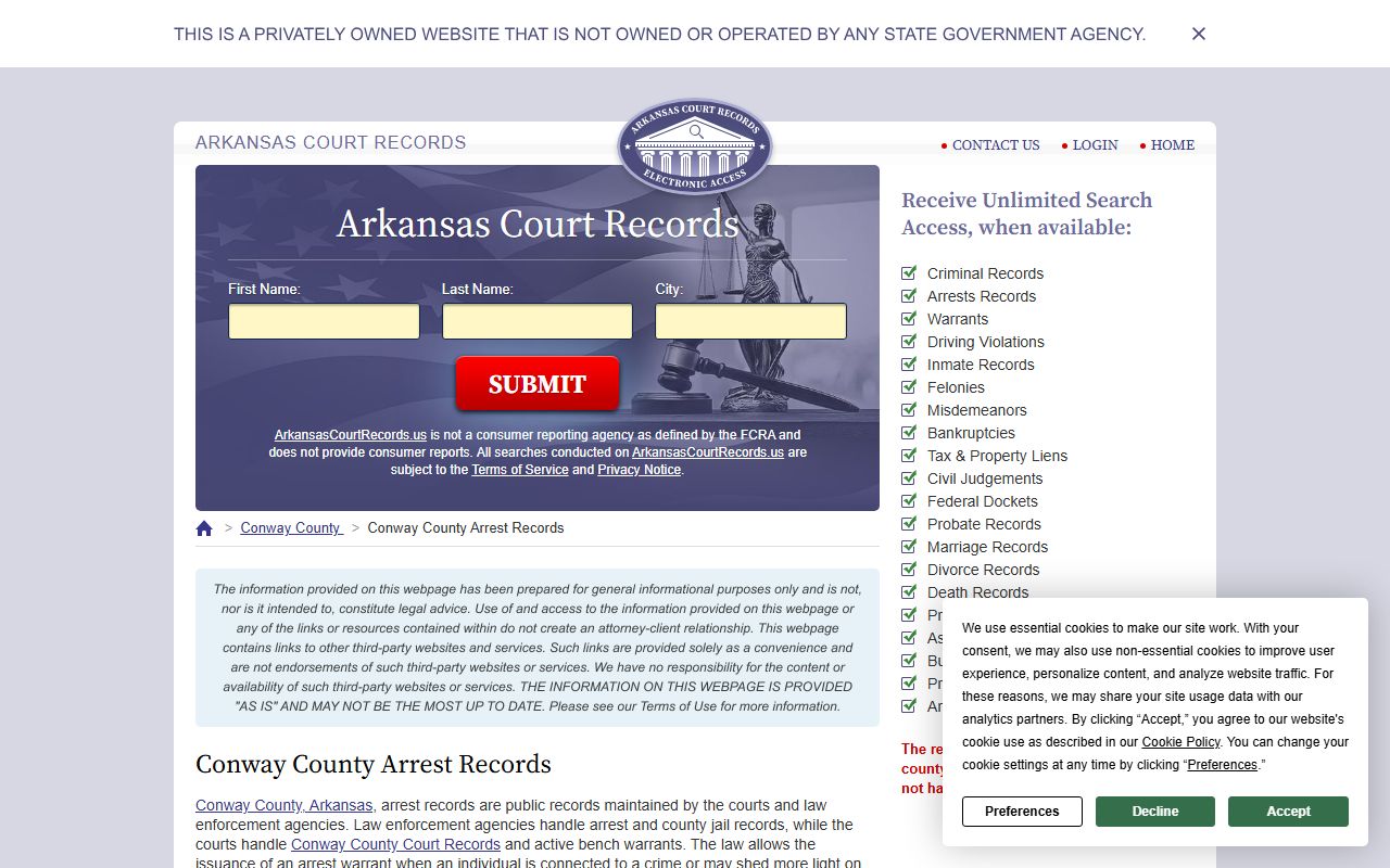 Arkansas CourtConnect - search Conway County court and arrest records online