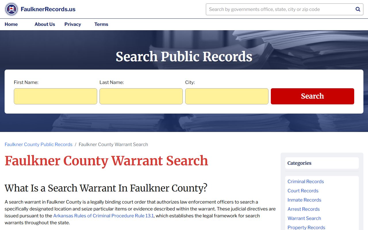 Faulkner County sheriff warrant search records