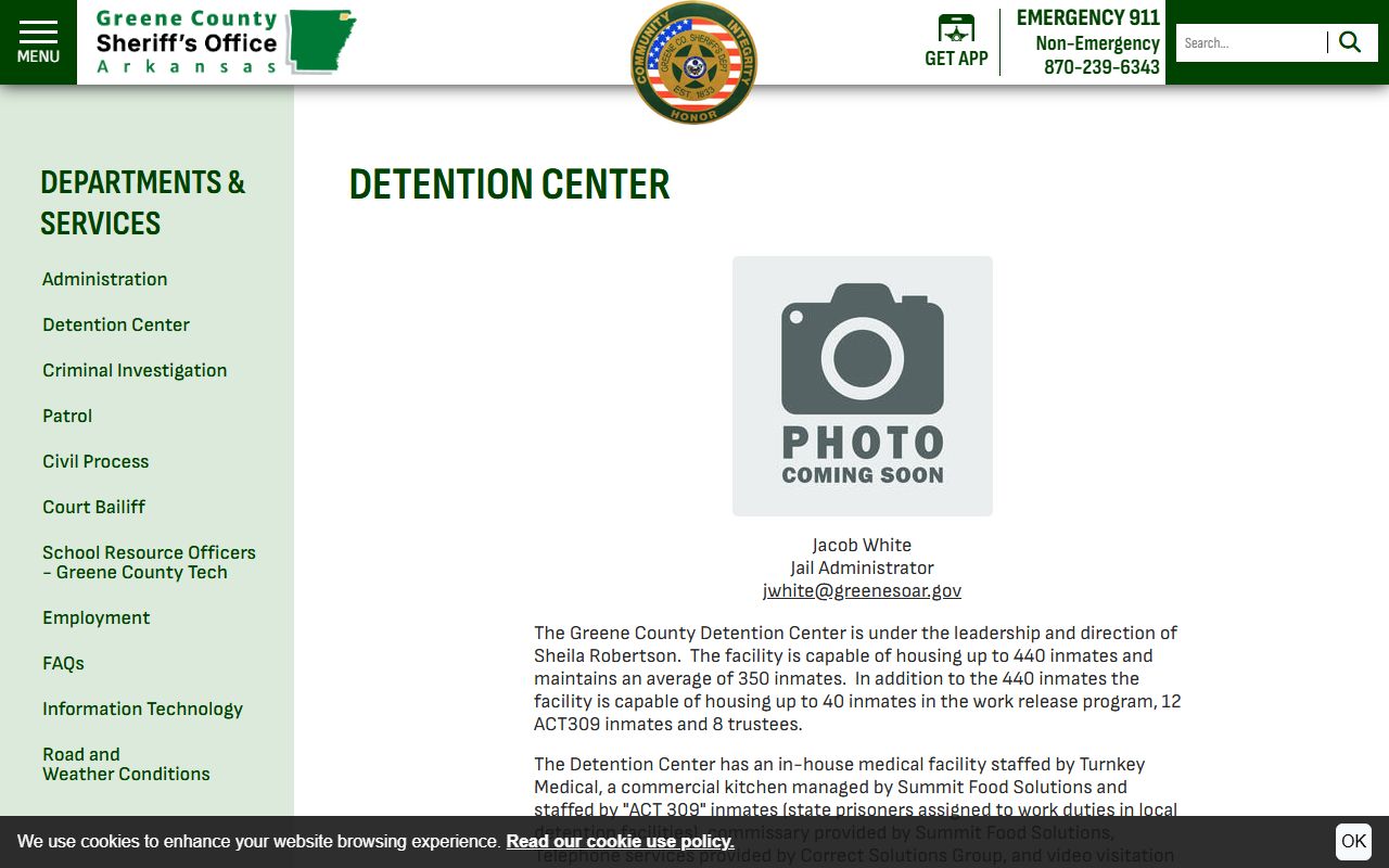 Greene County Detention Center information page for inmate search and criminal records