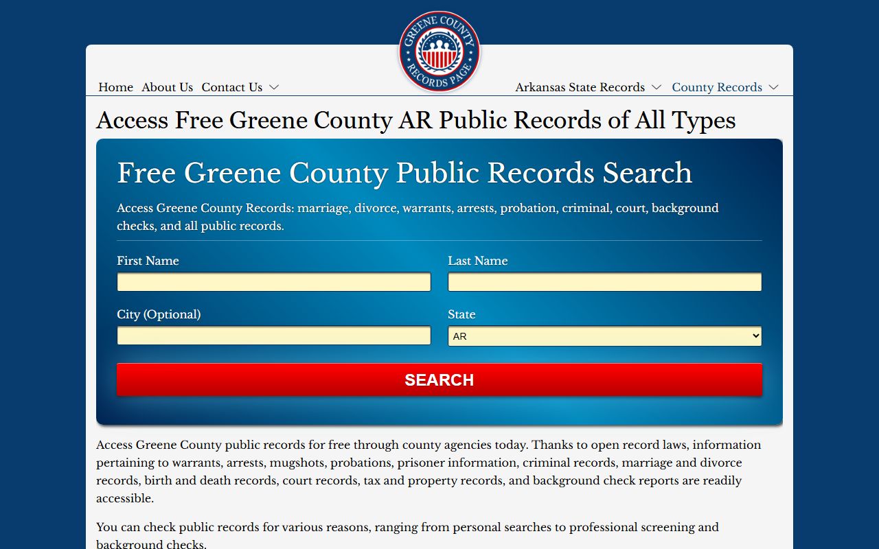 Arkansas CourtConnect case search system covering Greene County criminal court records