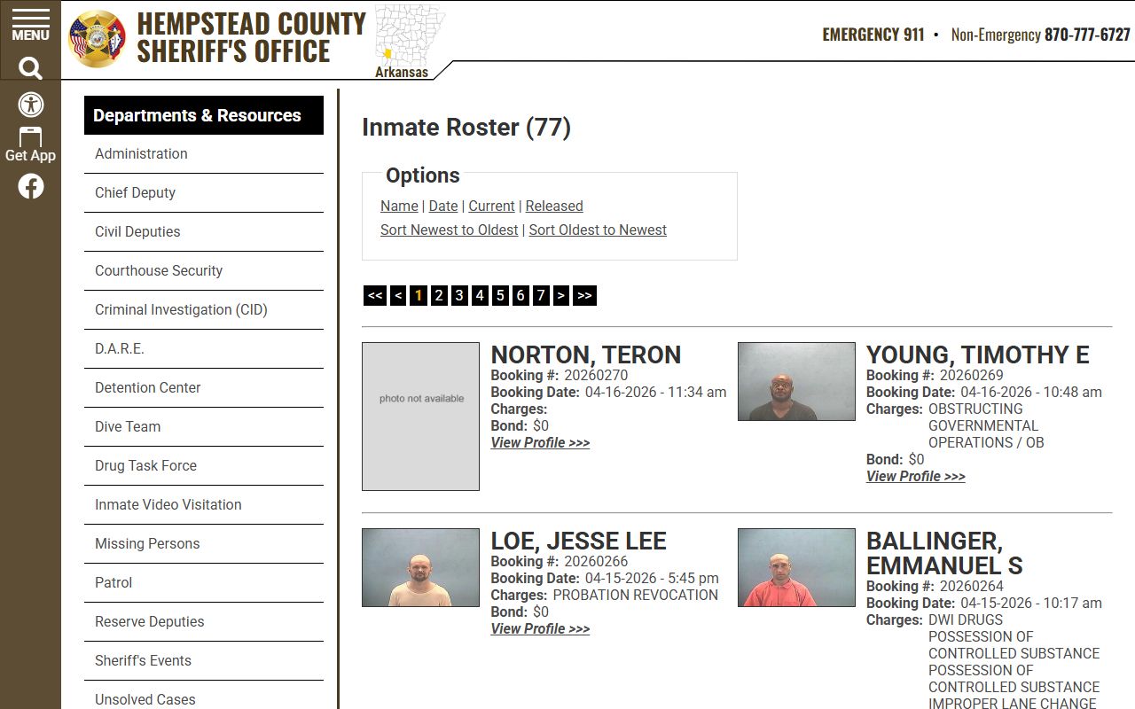 Hempstead County Sheriff arrest records and inmate roster