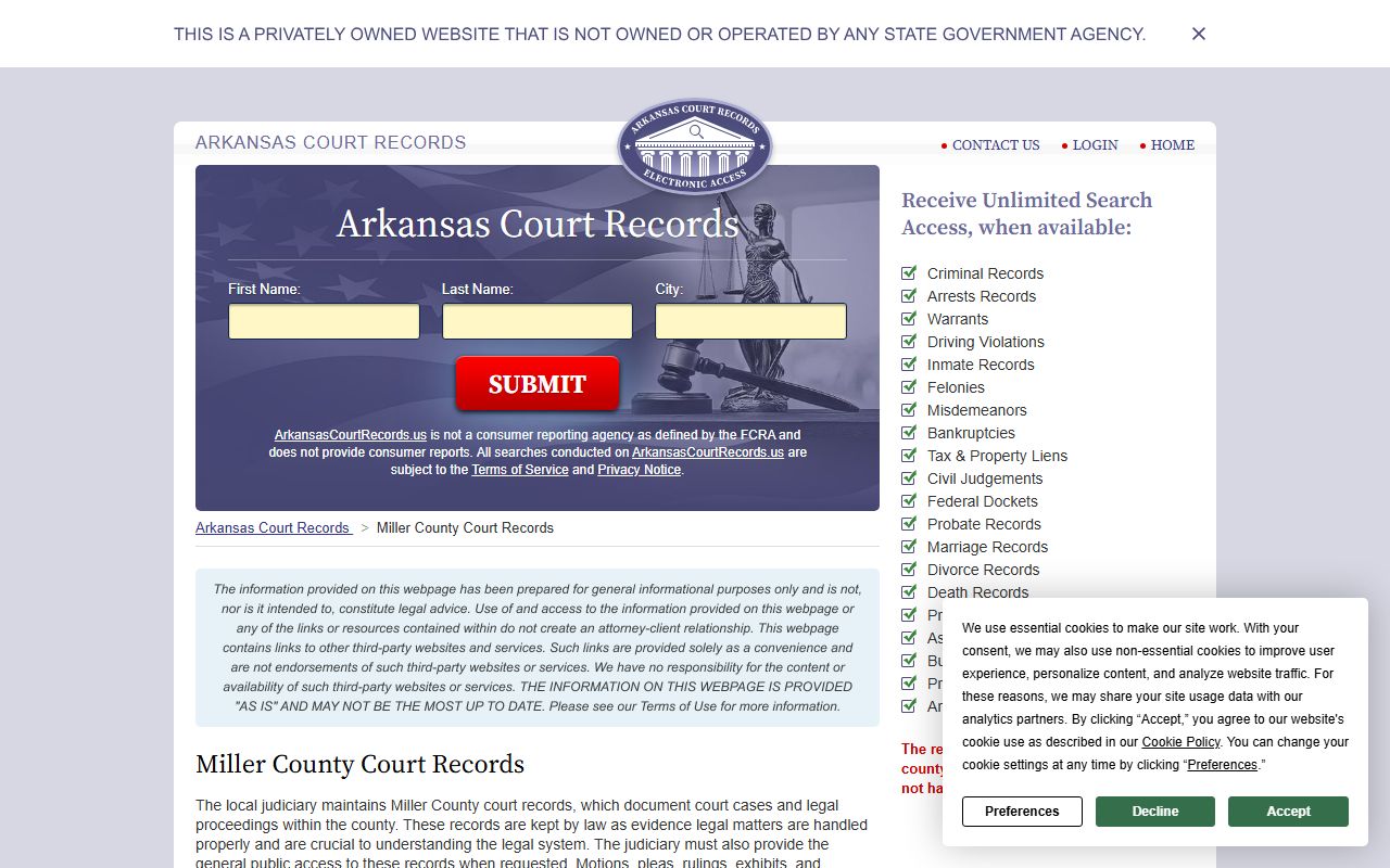 Arkansas CourtConnect - search Miller County court and criminal records online