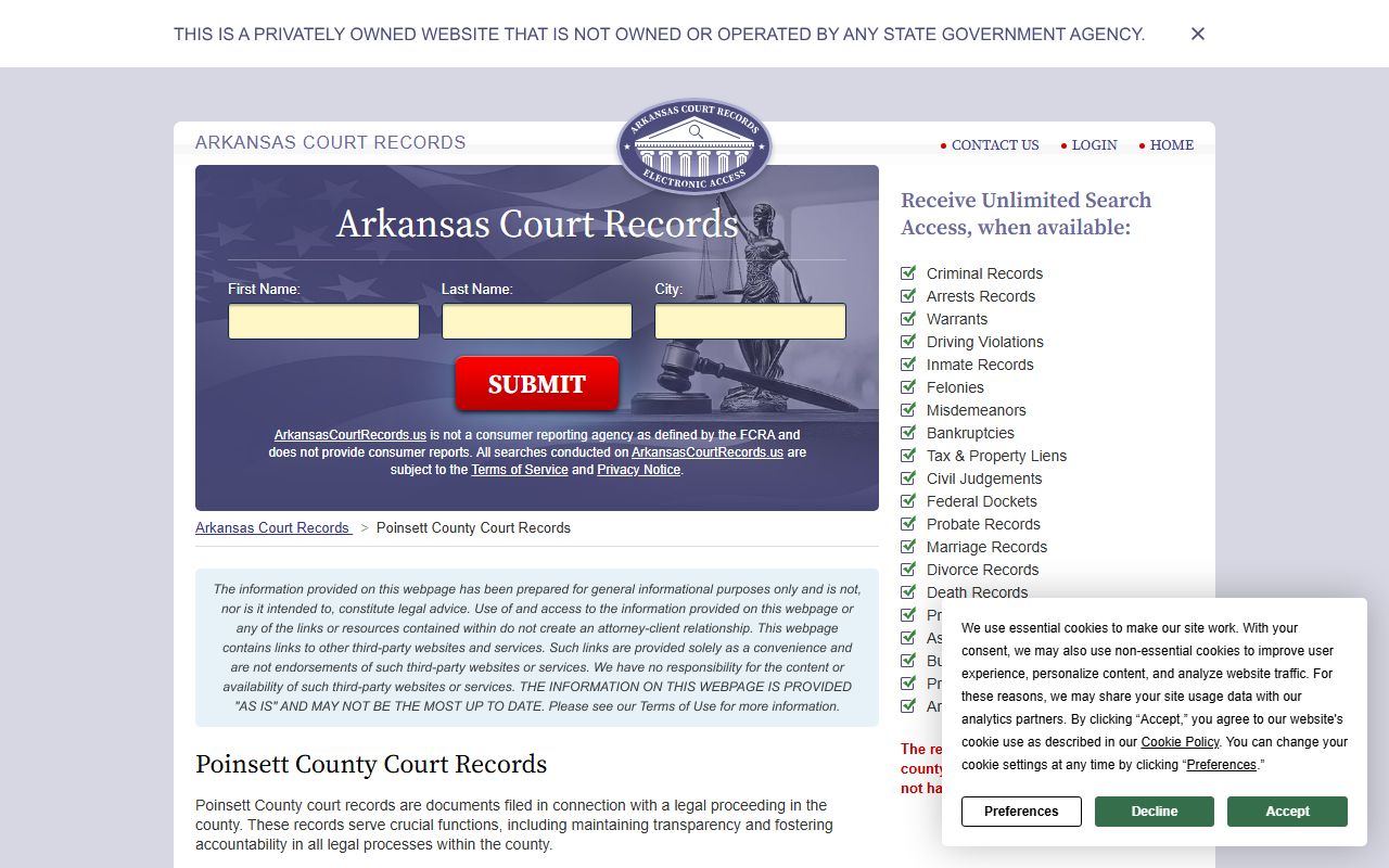 Poinsett County court records - use CourtConnect for official criminal case searches