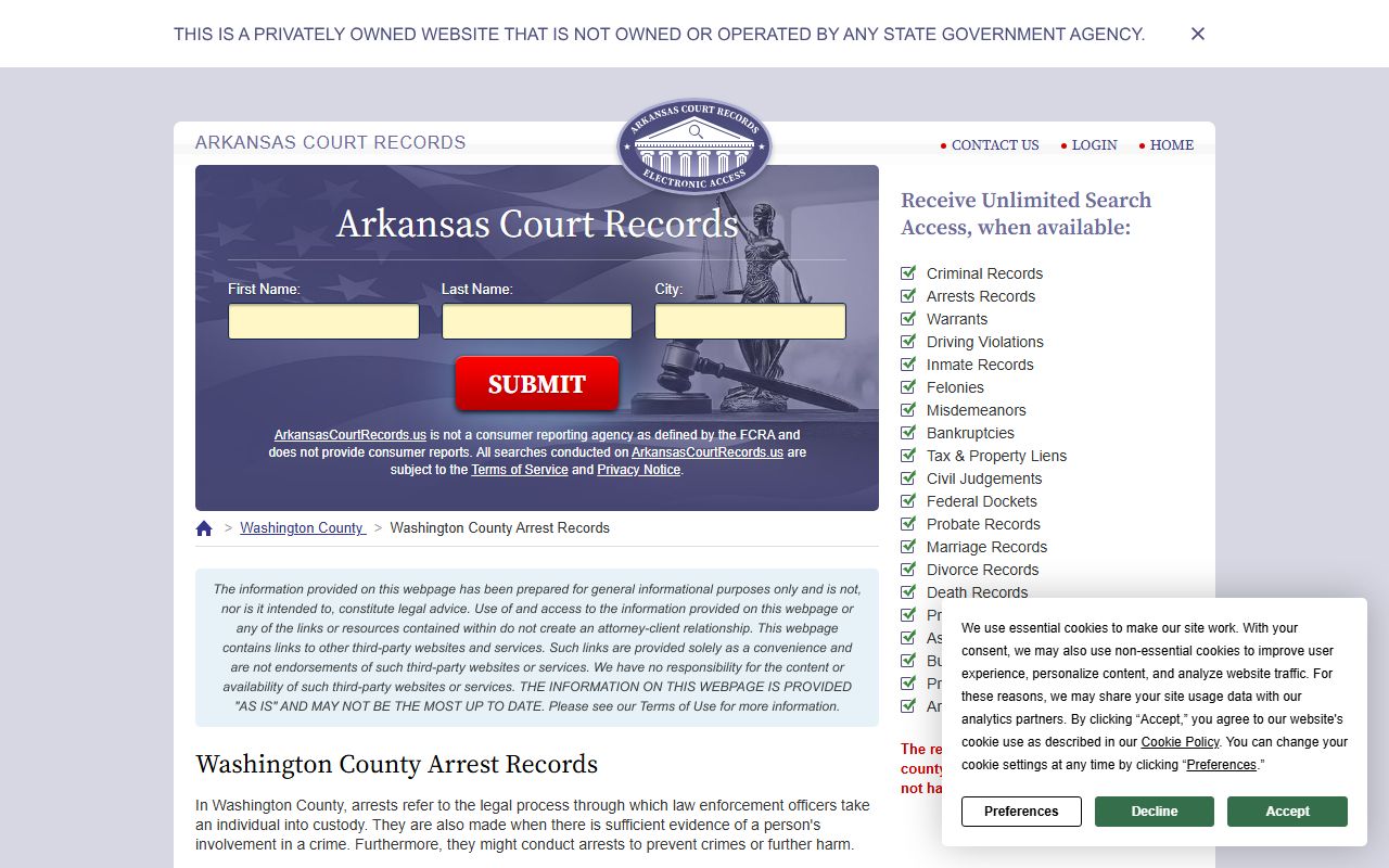 Washington County arrest records access and criminal records search