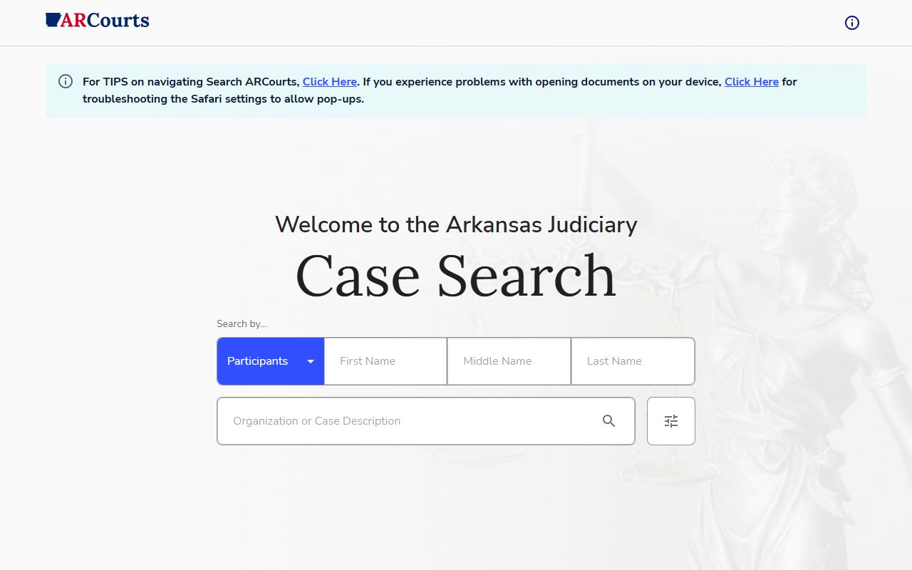 Arkansas Judiciary CourtConnect criminal case search system